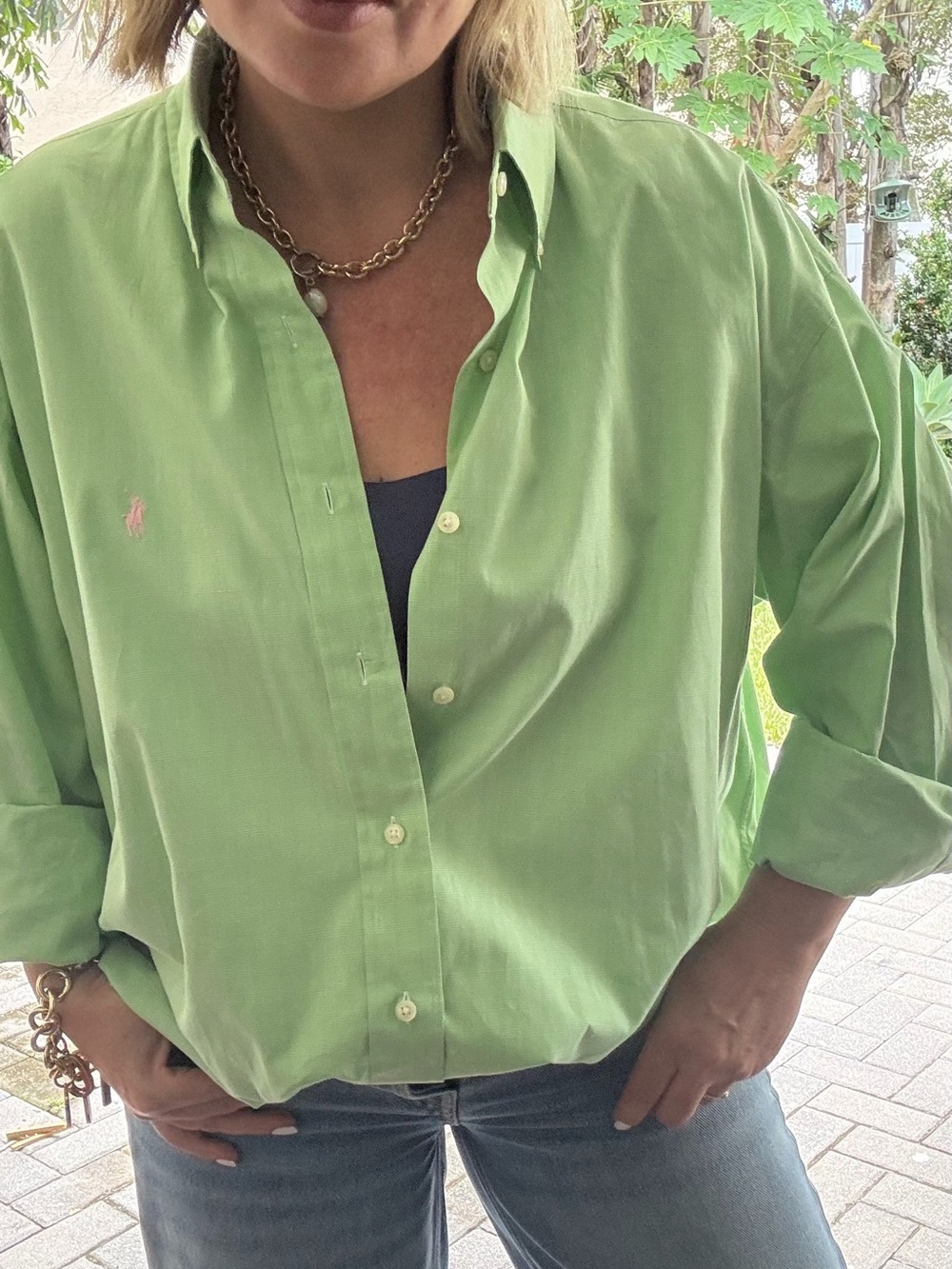 Ralph Lauren Vintage Green Oversized Button Up Shirt Women’s XL Relaxed Fit